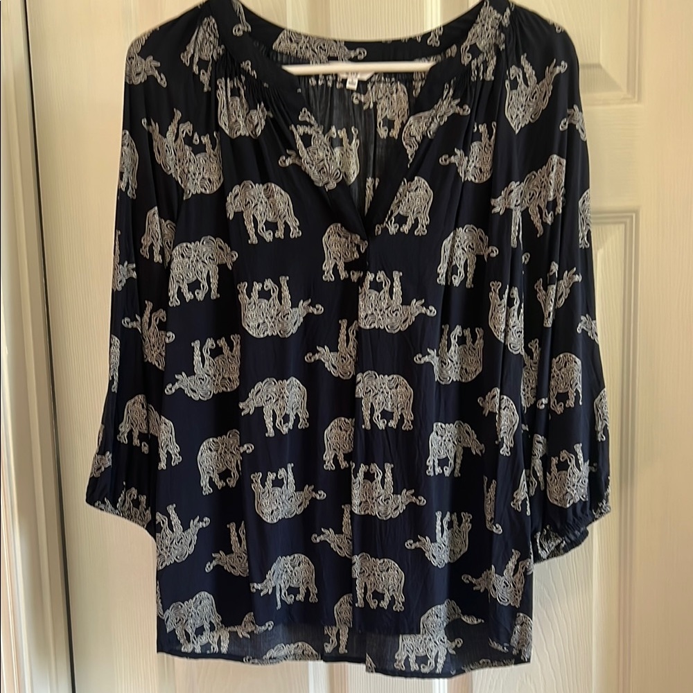 Silver and Blue Boxy Blouse with Mandarin Collar